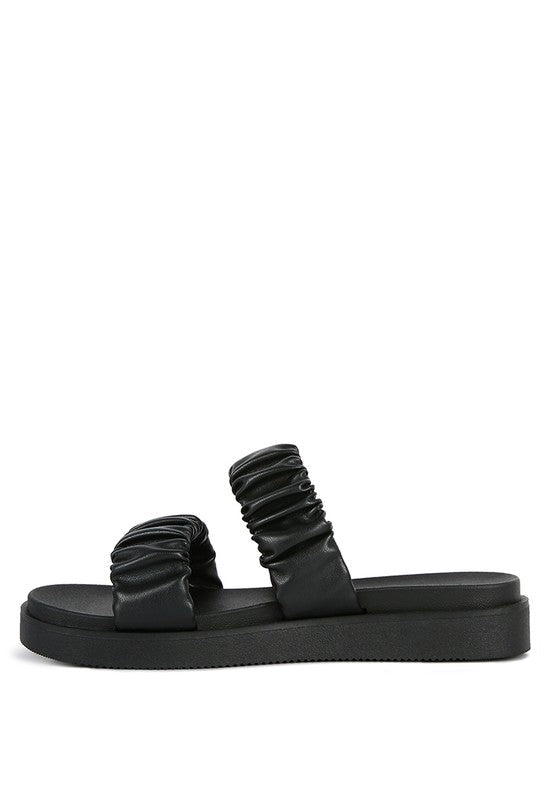 FAUX LEATHER RUCHED STRAP PLATFORM SANDALS - Golden Hour Boutique