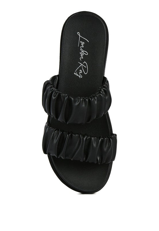 FAUX LEATHER RUCHED STRAP PLATFORM SANDALS - Golden Hour Boutique