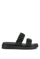 FAUX LEATHER RUCHED STRAP PLATFORM SANDALS - Golden Hour Boutique