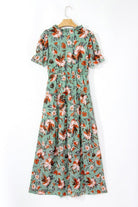 Floral Frilled V - Neck Short Sleeve Maxi Dress - Golden Hour Boutique
