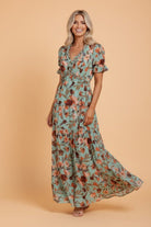 Floral Frilled V - Neck Short Sleeve Maxi Dress - Golden Hour Boutique