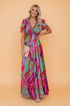 Floral Frilled V - Neck Short Sleeve Maxi Dress - Golden Hour Boutique