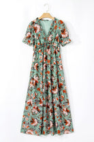 Floral Frilled V - Neck Short Sleeve Maxi Dress - Golden Hour Boutique