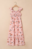 Floral V - Neck Smocked Ruffle Hem Maxi Dress - Golden Hour Boutique