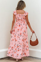 Floral V - Neck Smocked Ruffle Hem Maxi Dress - Golden Hour Boutique
