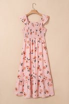 Floral V - Neck Smocked Ruffle Hem Maxi Dress - Golden Hour Boutique