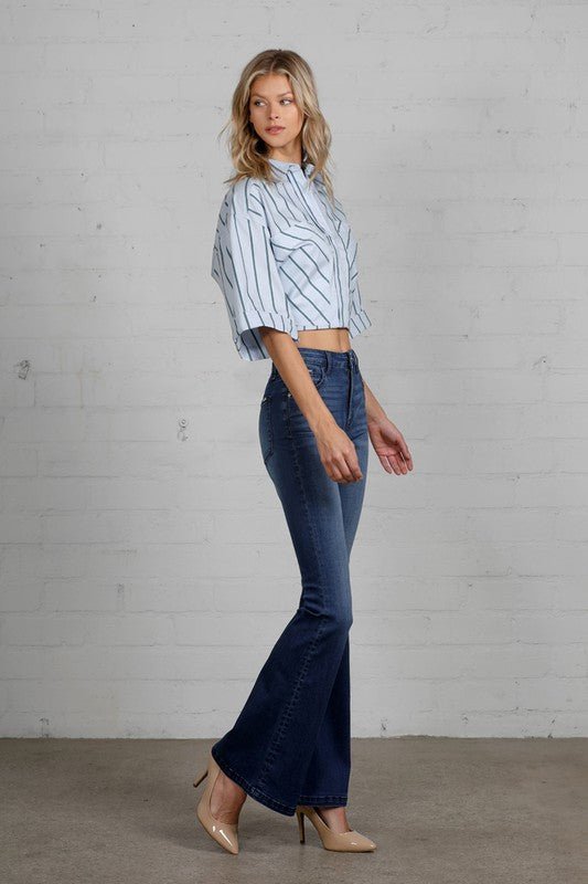 Get Rowdy Dark Denim Flare Jeans - Golden Hour BoutiqueJeans