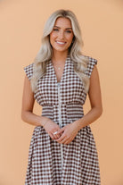 Gingham Plaid Zipped Cinched Waist Maxi Dress - Golden Hour Boutique