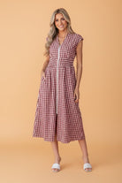 Gingham Plaid Zipped Cinched Waist Maxi Dress - Golden Hour Boutique