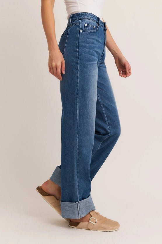 High Waist Cuffed Denim Jeans - Golden Hour BoutiqueJeans