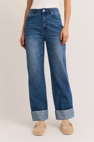 High Waist Cuffed Denim Jeans - Golden Hour BoutiqueJeans
