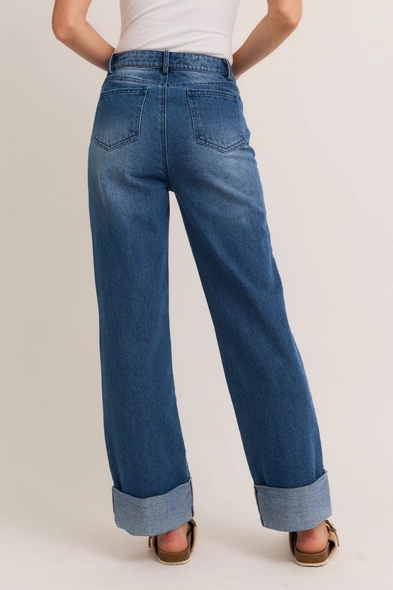 High Waist Cuffed Denim Jeans - Golden Hour BoutiqueJeans