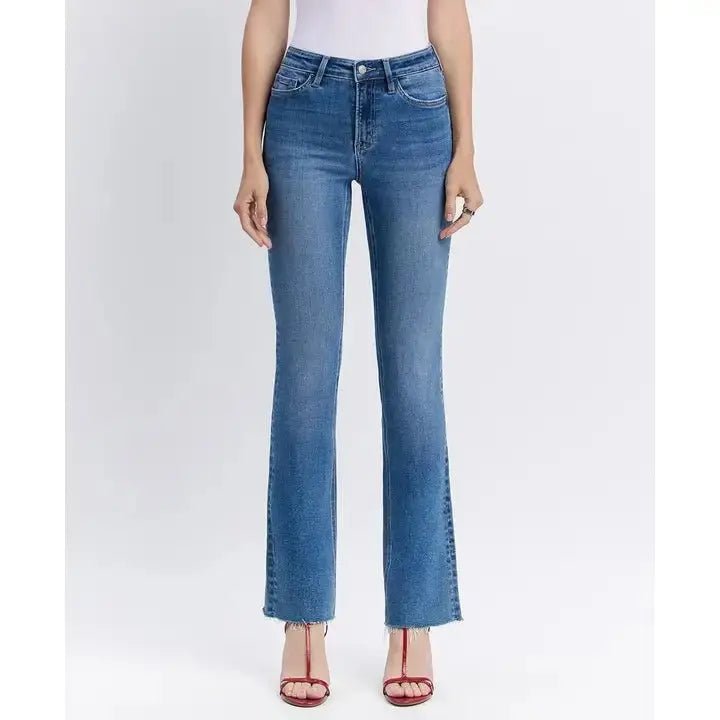 Intelligent High Rise Raw Hem Bootcut Jeans - Golden Hour BoutiqueJeans