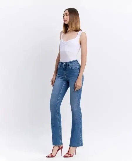 Intelligent High Rise Raw Hem Bootcut Jeans - Golden Hour BoutiqueJeans