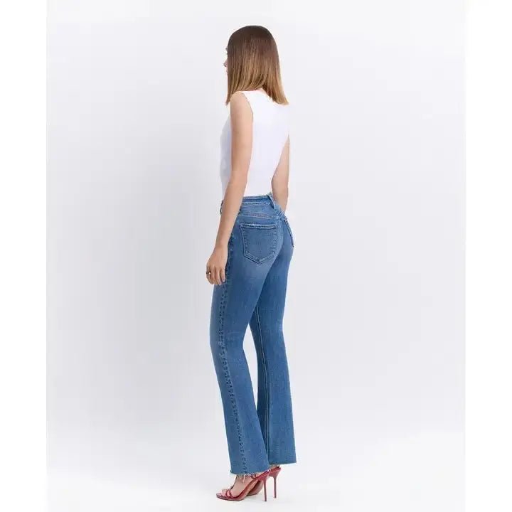 Intelligent High Rise Raw Hem Bootcut Jeans - Golden Hour BoutiqueJeans