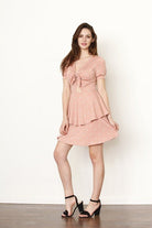 Knot front polka dot ruffle mini dress - Golden Hour Boutique