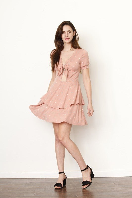 Knot front polka dot ruffle mini dress - Golden Hour Boutique