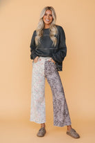 Leopard Floral Denim Patchwork Raw Hem Jeans - Golden Hour Boutique