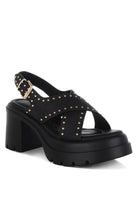 Nambo Stud Embellished Block Heel Sandals - Golden Hour Boutique