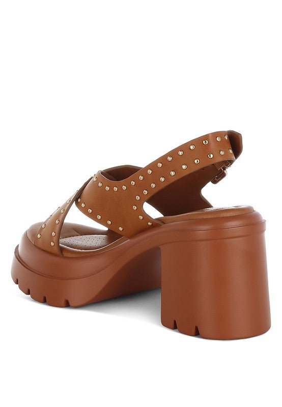 Nambo Stud Embellished Block Heel Sandals - Golden Hour Boutique