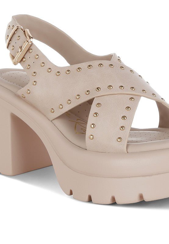 Nambo Stud Embellished Block Heel Sandals - Golden Hour Boutique