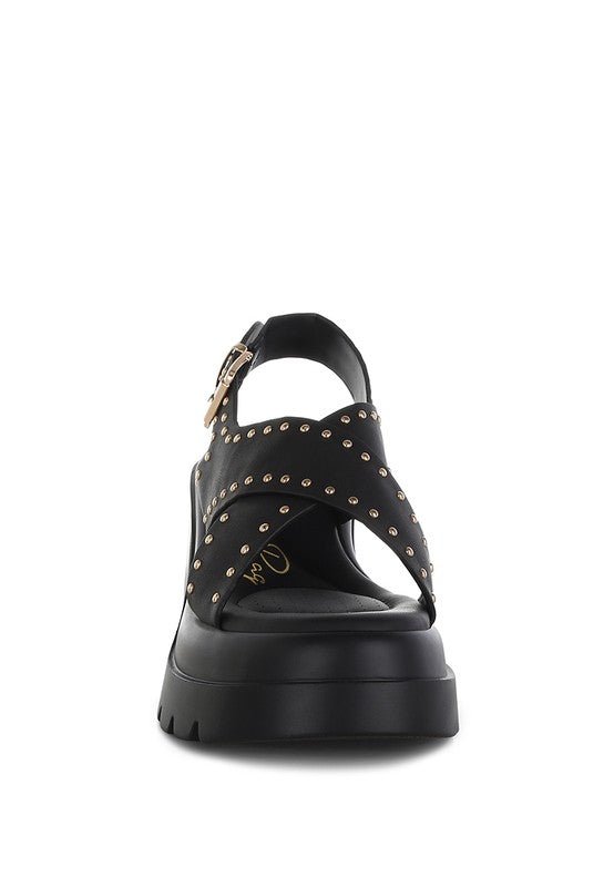 Nambo Stud Embellished Block Heel Sandals - Golden Hour Boutique