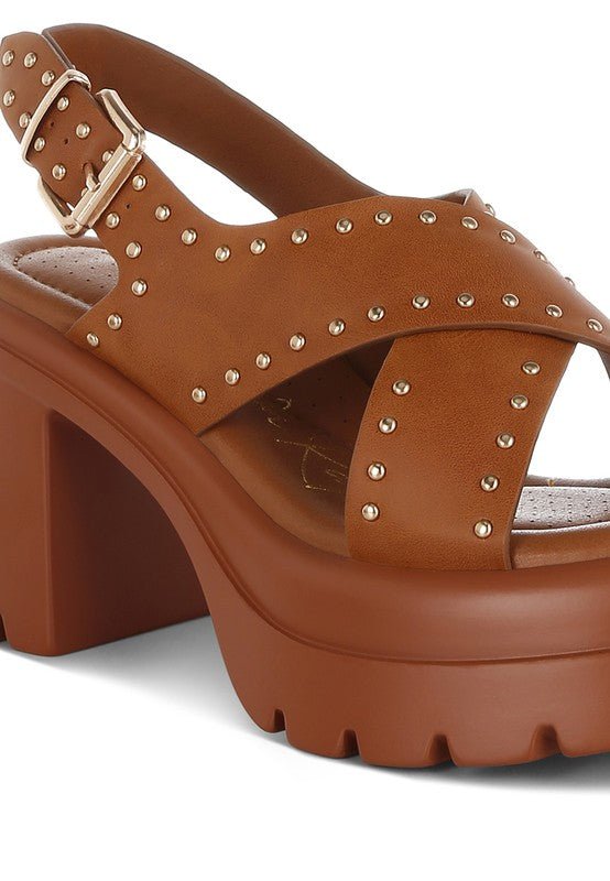 Nambo Stud Embellished Block Heel Sandals - Golden Hour Boutique