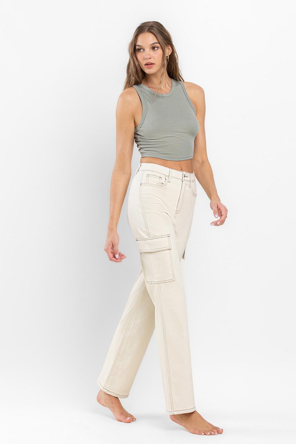 Oakley Cream Denim Cargo Pants - Golden Hour Boutique