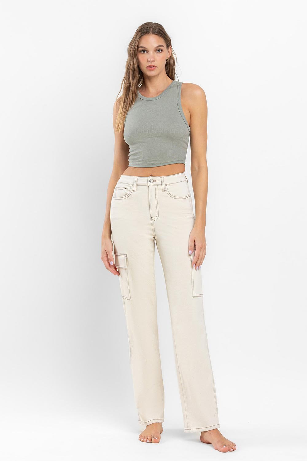 Oakley Cream Denim Cargo Pants - Golden Hour Boutique