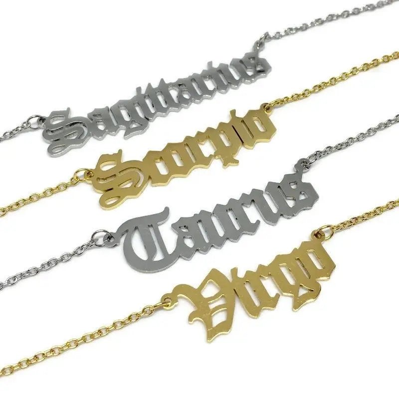 Old English Zodiac Necklace - Golden Hour BoutiqueNecklaces