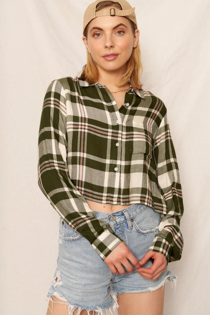 Olive Grove Flannel Top - Golden Hour BoutiqueLong Sleeve Crop Tops