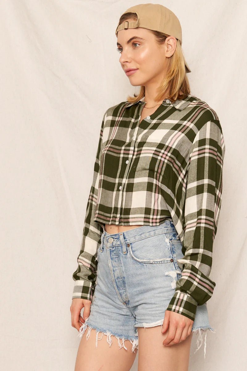 Olive Grove Flannel Top - Golden Hour BoutiqueLong Sleeve Crop Tops