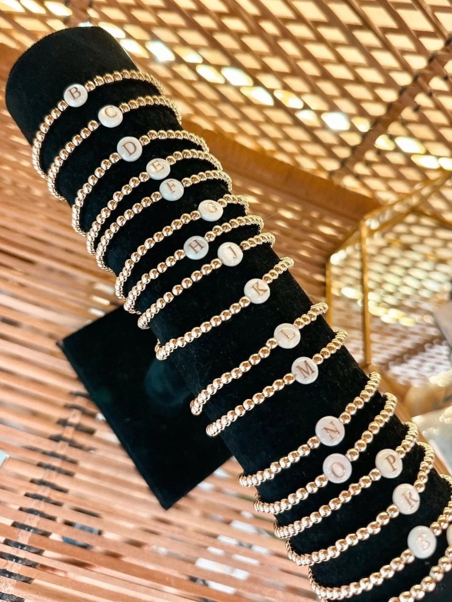 Pearl Initial 14k Gold Beaded Bracelet - Golden Hour BoutiqueBracelets