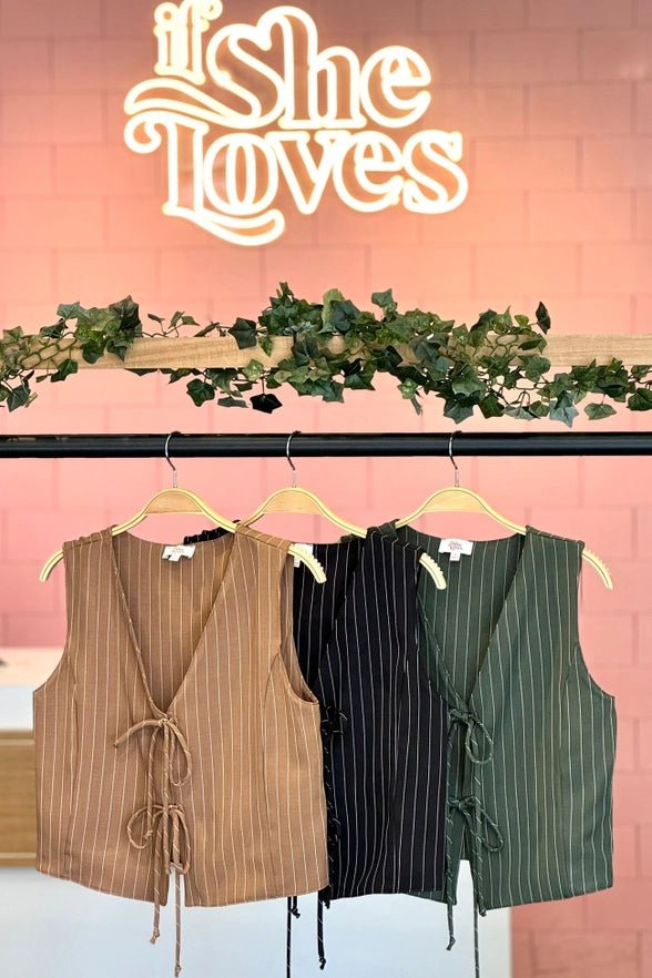 Pin Stripe Front Tie Vest Top - Golden Hour BoutiqueVests