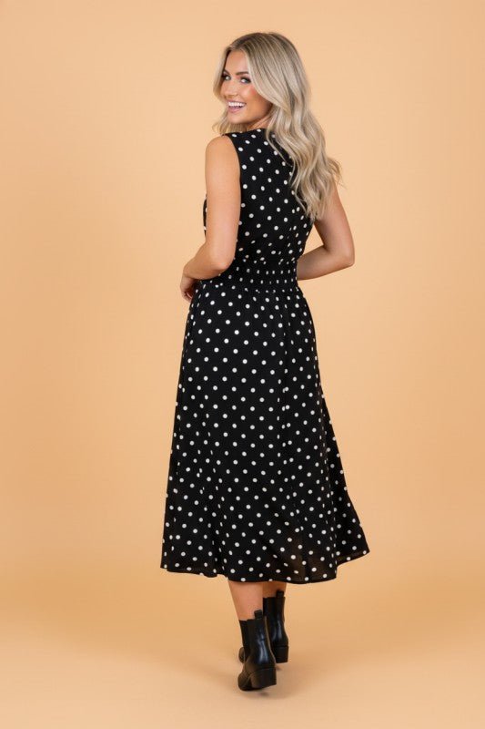 Polka Dot Zip Up V - Neck Sleeveless Dress - Golden Hour Boutique