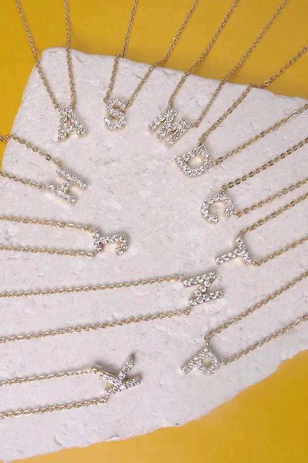 Rhinestone Initial Gold Necklace - Golden Hour BoutiqueNecklaces