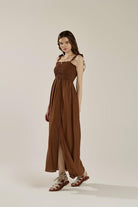 Ruffle straps Smocked top High Slit Dress - Golden Hour Boutique