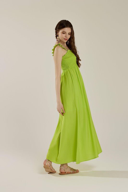 Ruffle straps Smocked top High Slit Dress - Golden Hour Boutique