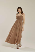 Ruffle straps Smocked top High Slit Dress - Golden Hour Boutique