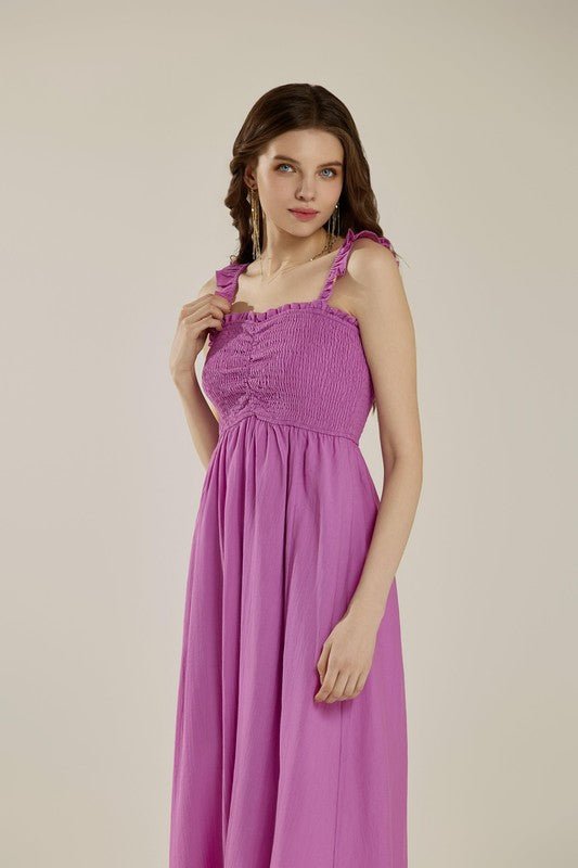 Ruffle straps Smocked top High Slit Dress - Golden Hour Boutique