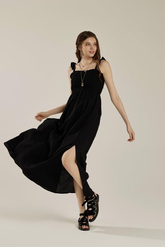 Ruffle straps Smocked top High Slit Dress - Golden Hour Boutique