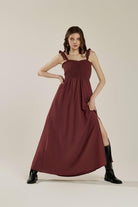 Ruffle straps Smocked top High Slit Dress - Golden Hour Boutique
