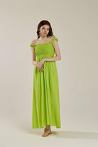 Ruffle straps Smocked top High Slit Dress - Golden Hour Boutique