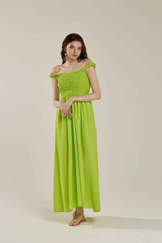 Ruffle straps Smocked top High Slit Dress - Golden Hour Boutique