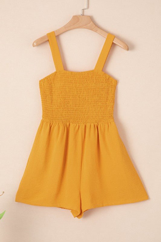 Solid Smocked Sleeveless Pocketed Romper - Golden Hour Boutique