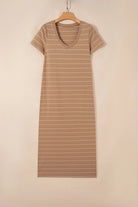 Stripe Short Sleeve Side Slit Maxi Dress - Golden Hour Boutique