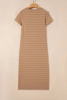Stripe Short Sleeve Side Slit Maxi Dress - Golden Hour Boutique