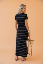 Stripe Short Sleeve Side Slit Maxi Dress - Golden Hour Boutique