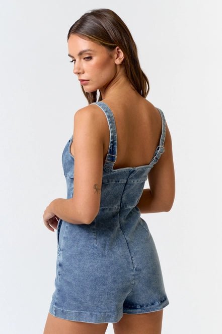 Tailgate Time Corset Denim Romper - Golden Hour BoutiqueRompers