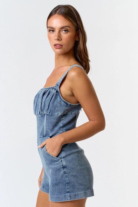 Tailgate Time Corset Denim Romper - Golden Hour BoutiqueRompers